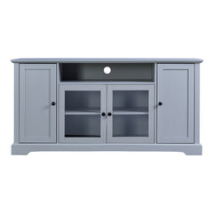 TV Stand with 2 Tempered Glass Doors, Adjustable Panels, Open Style Cabinet & Sideboard for TVs up to 65", Gray