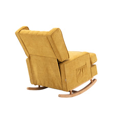 30.7"W Comfortable Rocking Chair with Natural Solid Rubber Wood Legs, Mustard