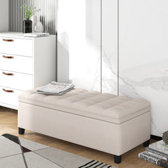 NOBLEMOOD U-shape Upholstered End of Bed Storage Bench for Bedroom, Ottoman with Storage and Flip-up Button Top for Living Room