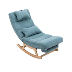 51.37"W Comfortable Rocking Chair with Natural Solid Rubber Wood Legs, Light Blue