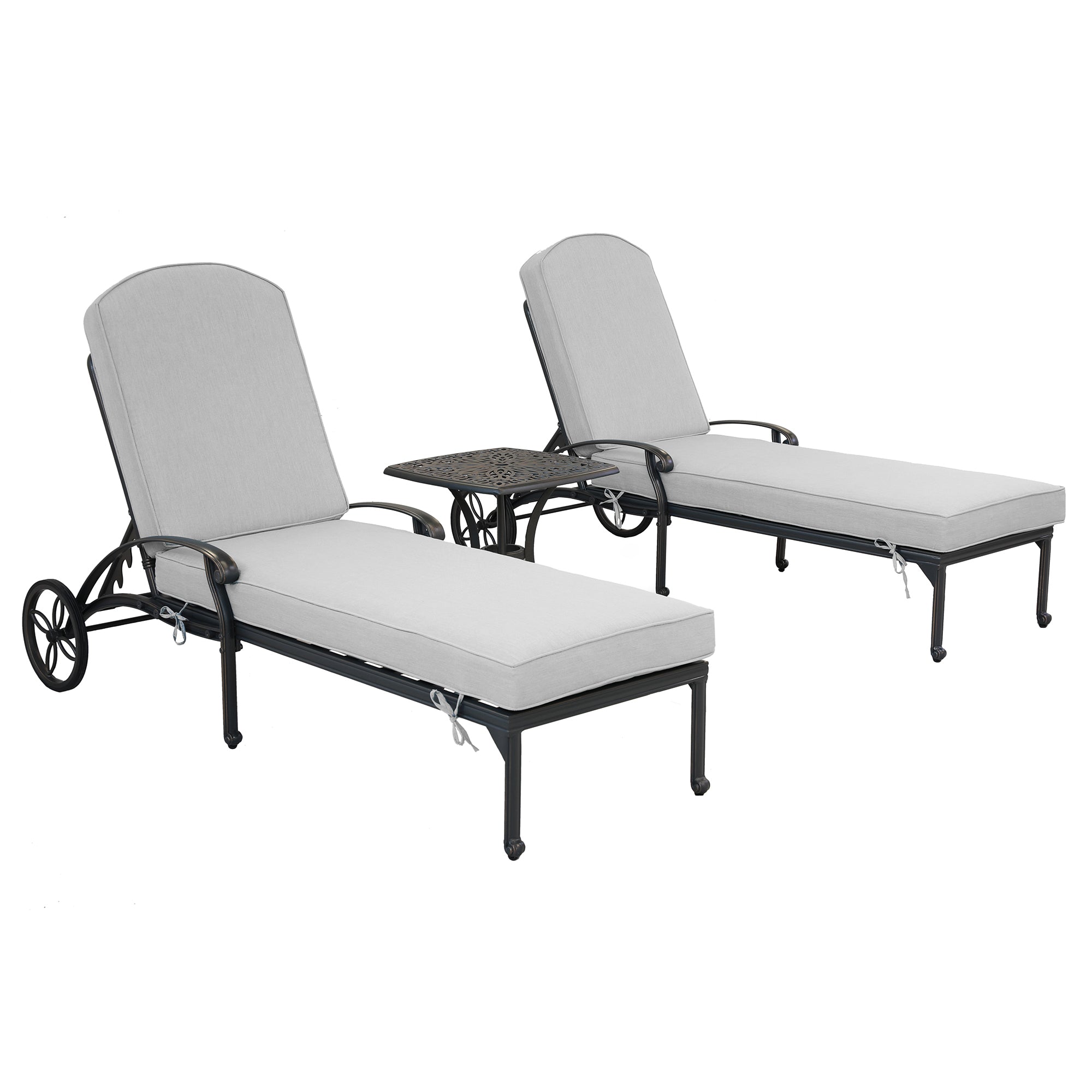 87" Long Reclining Chaise Lounge Set with Cushion and Table