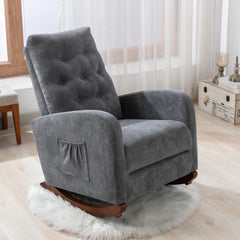 Morden Nursery Rocking Chair with Upholstered & Side Pocket, Dark Grey