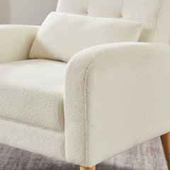 NOBLEMOOD Accent Chair White Teddy Fabric Upholstered Comfortable Arm Chair Fluffy Comfy for Reading in Bedroom, Living Room, Small Sofa Chair with Wood Legs