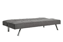 Futon Sofa Bed with Reclining Backrest and Stainless Legs, Grey