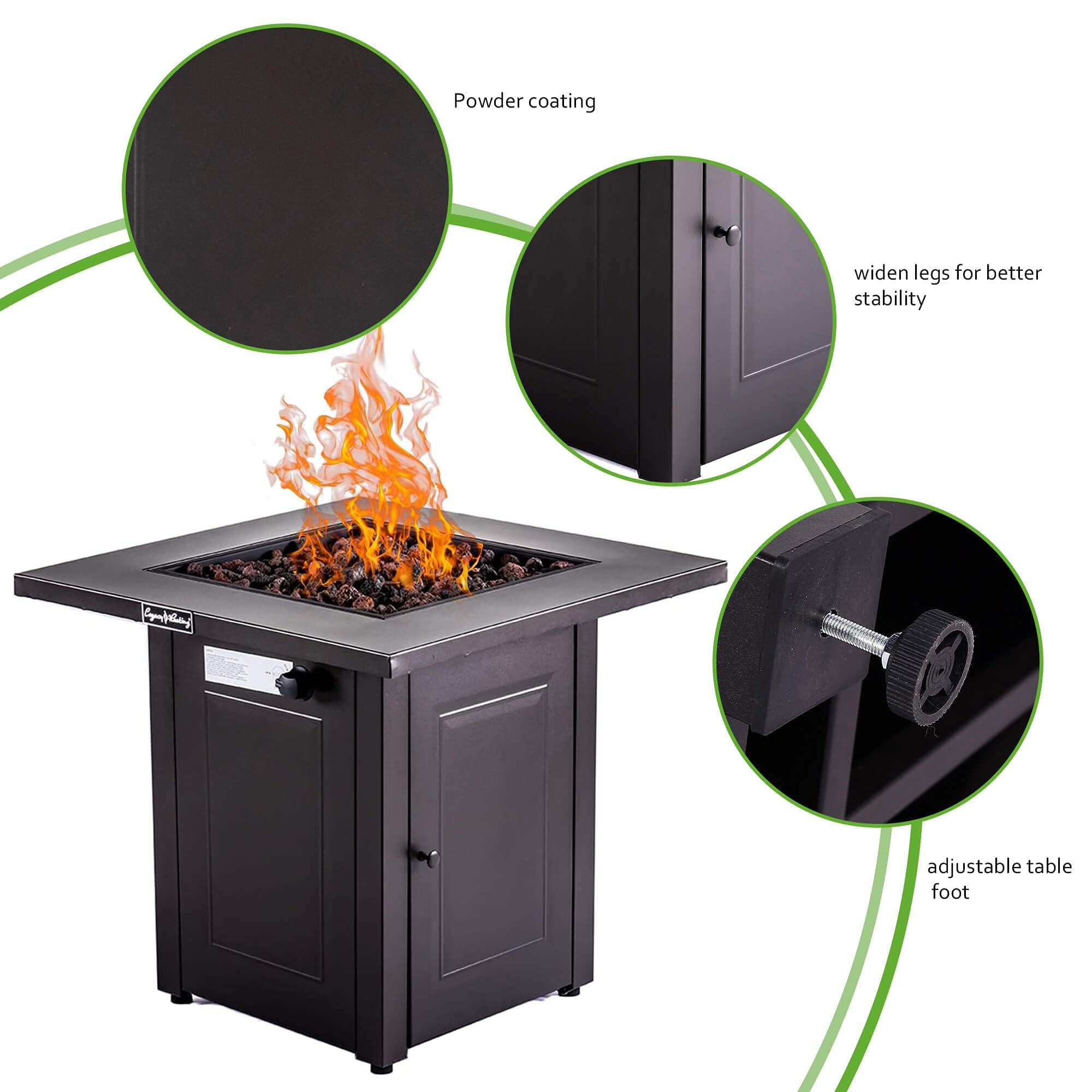 28" Outdoor Propane Fire Pits Table, 50000 BTU Gas Square Firepit Tables with Lid, Lava Stone, ETL Certification