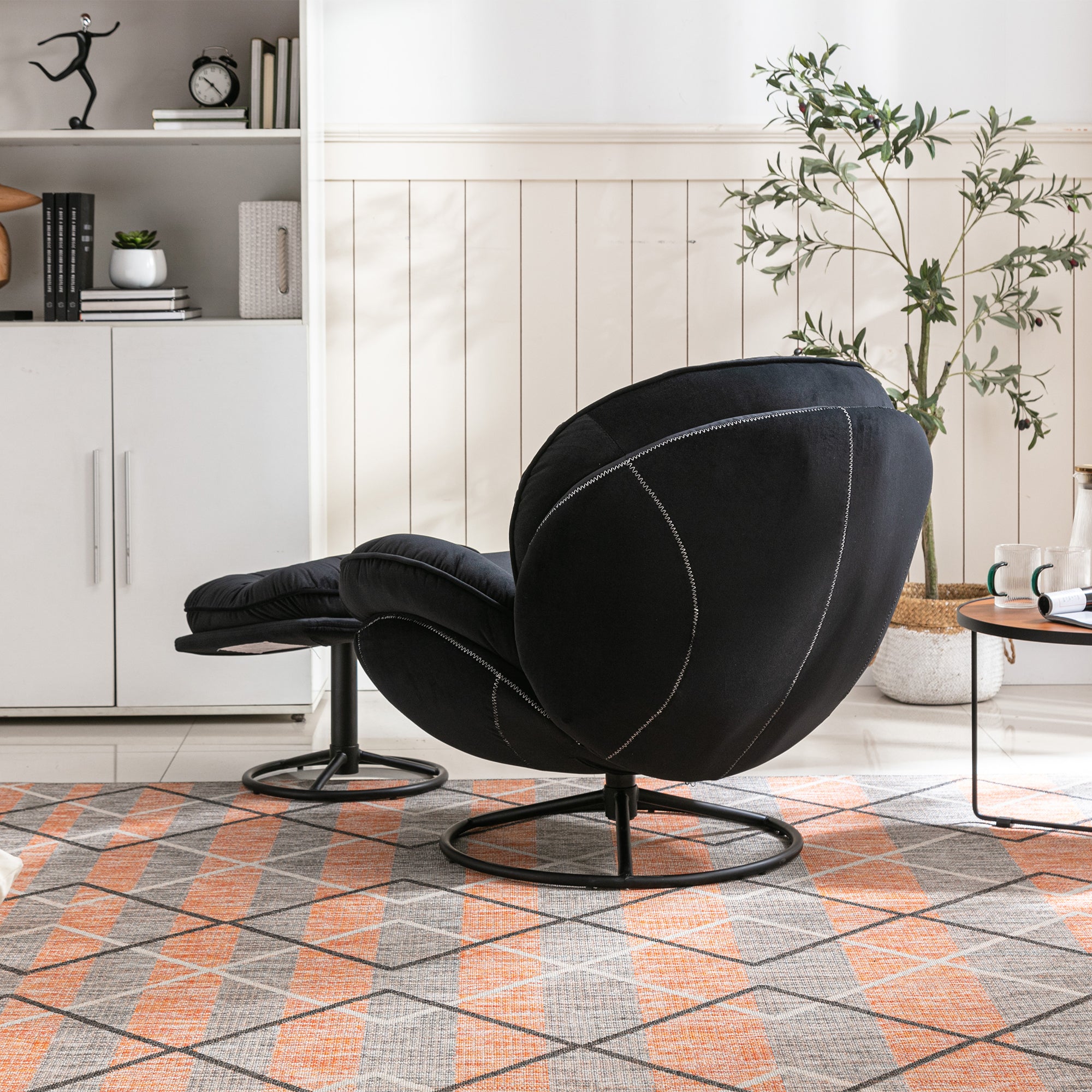 NOBLEMOOD Swivel Accent chair with Ottoman, Velvet Upholstered Lounge Sofa Chair for Living Room Bedroom, Black