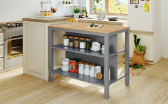 3-Piece 45" Stationary Solid Wood Rustic Kitchen Island Set with 2 Seatings & 2 Open Shelves, Natural+Gray