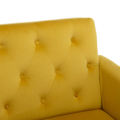 NOBLEMOOD Velvet Accent Chair with Adjustable Armrests and Backrest, Button Tufted Lounge Chair, Yellow