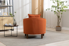 NOBLEMOOD Accent Chair with Ottoman, Mid Century Modern Barrel Chair Upholstered Club Tub Round Arms Chair, Orange