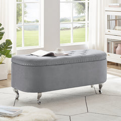 NOBLEMOOD Storage Bench for End of Bed, Semicircle Ottoman with Storage and Flip Up Top for Bedroom Living Room Entruway