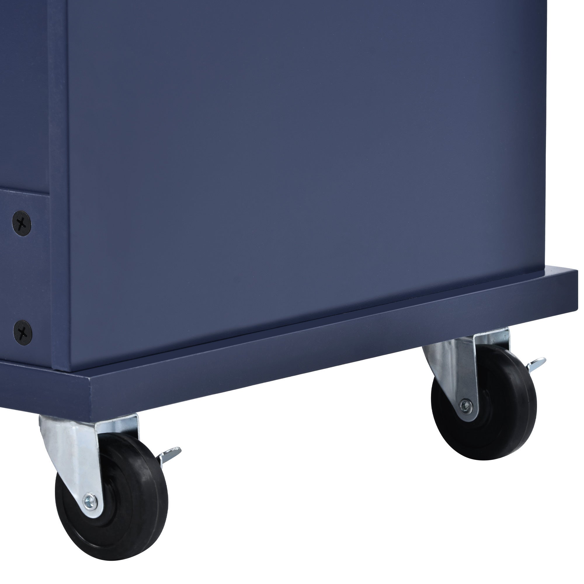 Kitchen Island Cart with Storage Cabinet & Two Locking Wheels, Solid Wood Desktop, Microwave Cabinet, Dark Blue