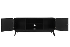 Boho TV Console with Rattan Doors for Bedroom & Living Room, Black