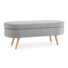 NOBLEMOOD Oval End of Bed Storage Bench, Ottoman with Storage and Rubber Wood Legs for Bedroom Living Room, Grey