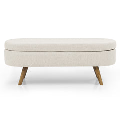 NOBLEMOOD Ottoman Oval Storage Bench for End of Bed w/ Rubber Wood Legs for Bedroom Entryway Living Room, Beige