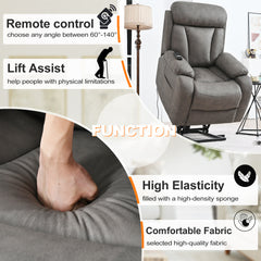 Electric Power Lift Recliner Chair for Elderly, Fabric Recliner Chair for Seniors, Home Theater Seating,Living Room Chair,Side Pocket, Remote Control,Dark Gray