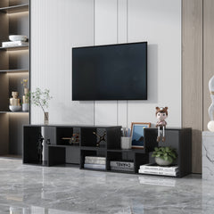 Double L-Shaped TV Stand with Display Shelf & Bookcase, Black