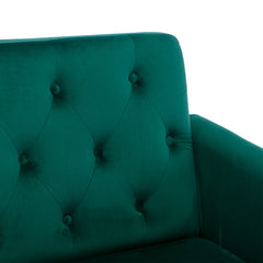 NOBLEMOOD Velvet Accent Chair with Adjustable Armrests and Backrest, Button Tufted Lounge Chair, Green