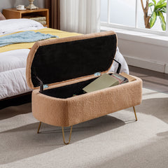 NOBLEMOOD Storage Ottoman Bench for End of Bed, Modern Camel Faux Fur Entryway Bench with Storage for Living Room Bedroom