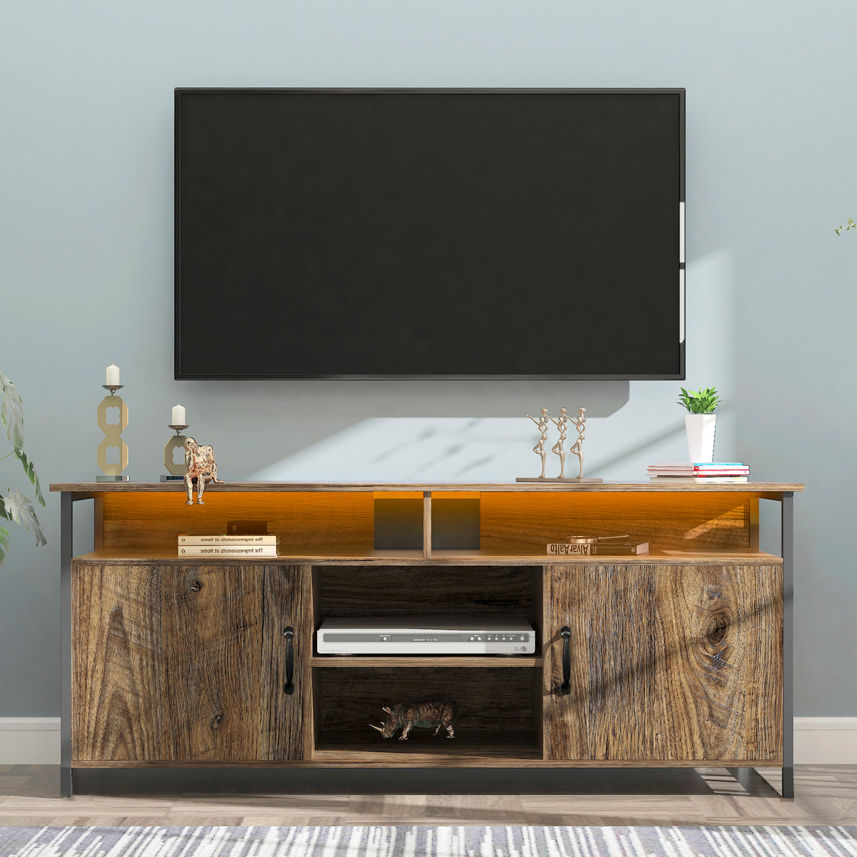 Modern Wood TV Stand with Metal Legs, Espresso