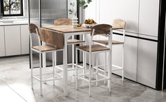 Farmhouse 5-Piece Counter Height Drop Leaf Dining Table Set with 4 Dining Chairs, White Frame+ Rustic Brown Tabletop