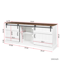 Farmhouse TV Stand with Sliding Barn Doors & Open Storage Cabinets for 80 Inch TV, White