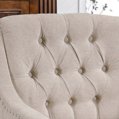 NOBLEMOOD Accent Chair with Vintage Brass Studs and Wood Legs, Button Tufted Upholstered Armchair, Beige