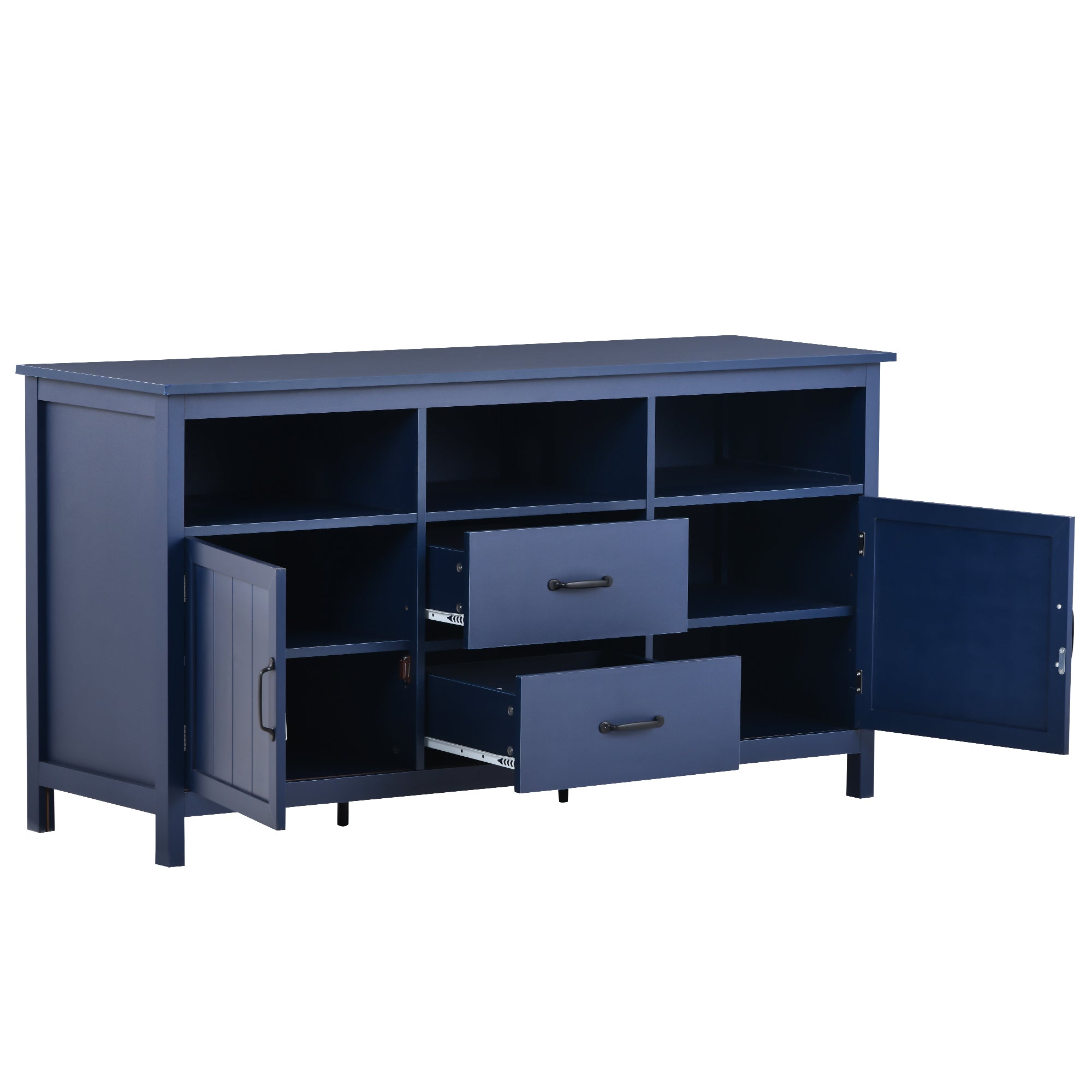 TV Stand with 2 Doors, 2 Drawers, Open Style Cabinet & Sideboard for TVs up to 68“, Navy