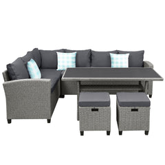 5 Piece Patio Dining Set with Ottoman and Throw Pillows