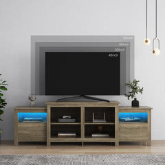 16 Colors LED TV Stand w/Remote Control Lights for 75 Inch TV, Light Coffee