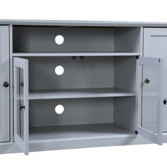 TV Stand with 2 Tempered Glass Doors, Adjustable Panels, Open Style Cabinet & Sideboard for TVs up to 65", Gray