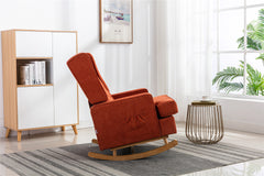 30.7"W Comfortable Rocking Chair with Natural Solid Rubber Wood Legs, Orange