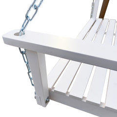 Hanging Porch Swing Wood Swing Bench with Hanging Chains, White