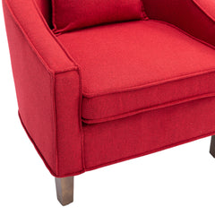 NOBLEMOOD Accent Chair with Ottoman, Mid Century Modern Barrel Chair Upholstered Club Tub Round Arms Chair, Red