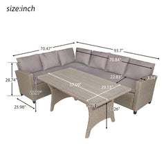 Patio Rattan Dining Set All-Weather Sectional Sofa with Table & Cushions