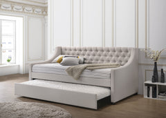 NOBLEMOOD Twin Size Daybed with Twin Size Trundle, Upholstered Velvet Day Bed Frame with Tufted Button, Modern Furniture Sofa Bed for Living Room, Bedroom, Guest Room, Dorm, No Box Spring Needed, Beige