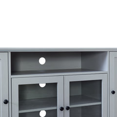 TV Stand with 2 Tempered Glass Doors, Adjustable Panels, Open Style Cabinet & Sideboard for TVs up to 65", Gray