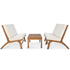 4-Piece Acacia Solid Wood Outdoor Sofa Chair Set, Beige