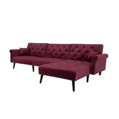 Velvet Convertible Sleeper Sofa Bed with Reclining Backrest, Ottoman and 2 Pillows