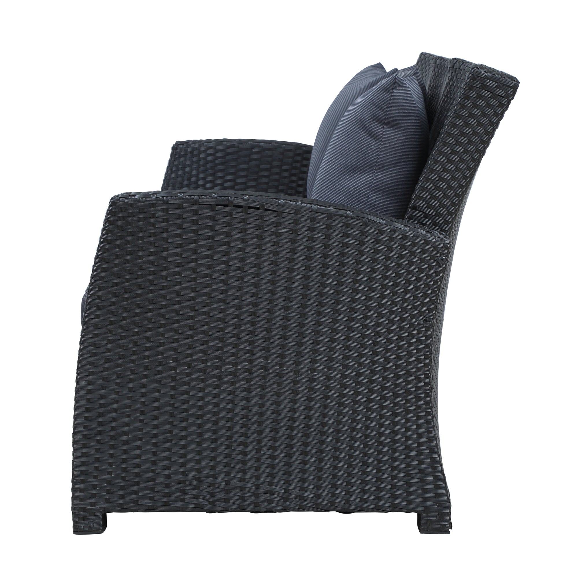 4-Piece Outdoor Black Wicker Furniture Sofa Set with Dark Grey Cushions