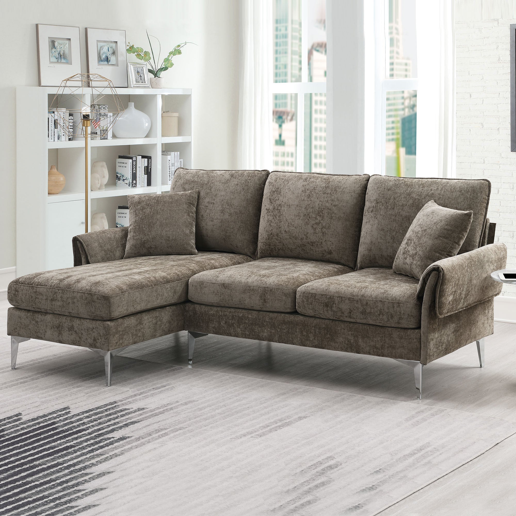 84" Convertible Sectional Sofa, Modern Chenille L-Shaped Sofa Couch with Reversible Chaise Lounge