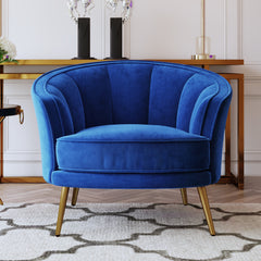 Modern Velvet Accent Barrel Chair Leisure Accent Chair Living Room Upholstered Armchair Vanity Chair for Bedroom Meeting Room，Blue