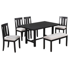 6-Piece Wooden Rustic Style Dining Set with Table, 4 Chairs & Bench (Espresso)