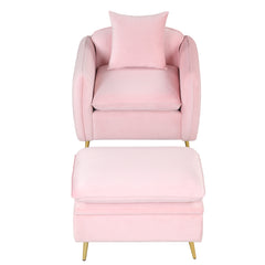 NOBLEMOOD 35.2" Modern Accent Chair with Metal Legs, Single Sofa Chair with Ottoman Footrest & Pillow for Boys Girls Adults Living Room Bedroom Office Small Spaces Apartment, Saving Space, Pink
