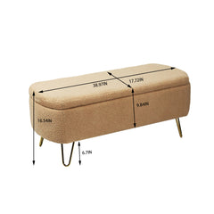 NOBLEMOOD Storage Ottoman Bench for End of Bed, Modern Camel Faux Fur Entryway Bench with Storage for Living Room Bedroom