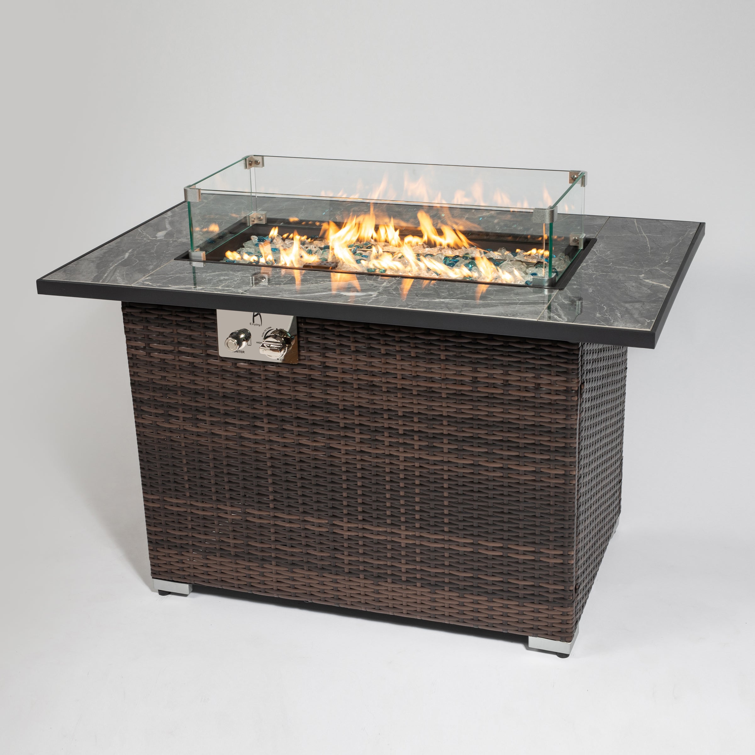 44inch Outdoor Propane Fire Pit Table with Ceramic Tabletop, Dust Cover, Glass Beads