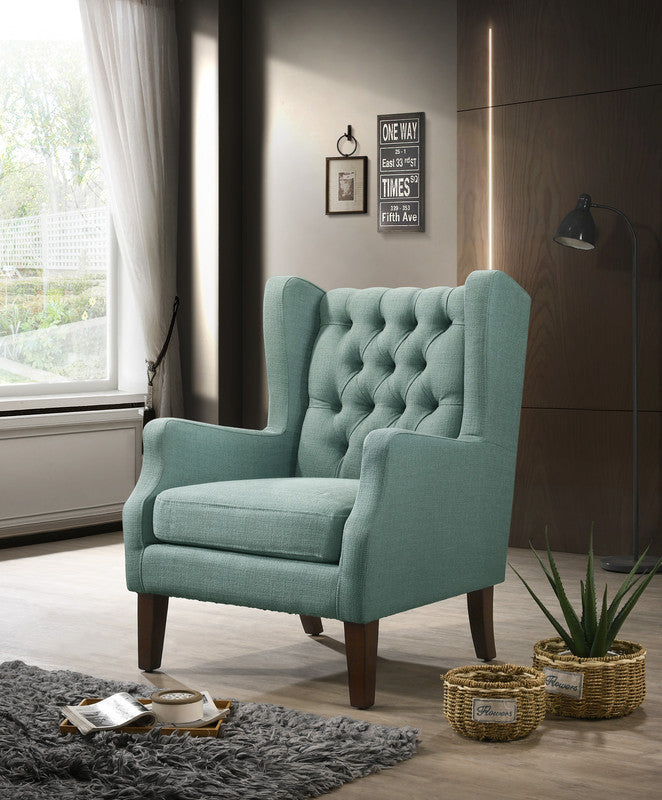 Irwin Teal Linen Button Tufted Wingback Chair