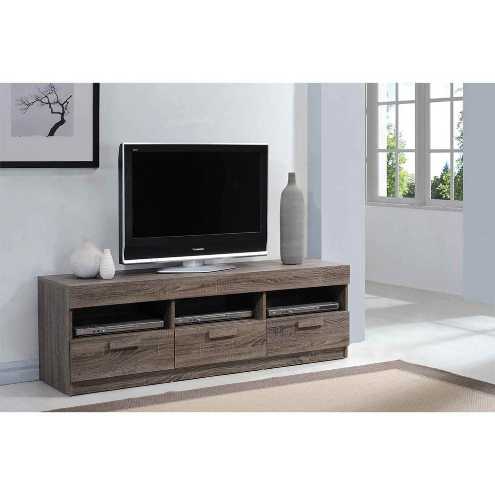 59" Rectangular TV Stand with 3 Drawers & 3 Open Media Compartments, Oak