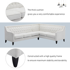 Modern Living Room Upholstery Chenille Sofa Couch With Tufted Back, White