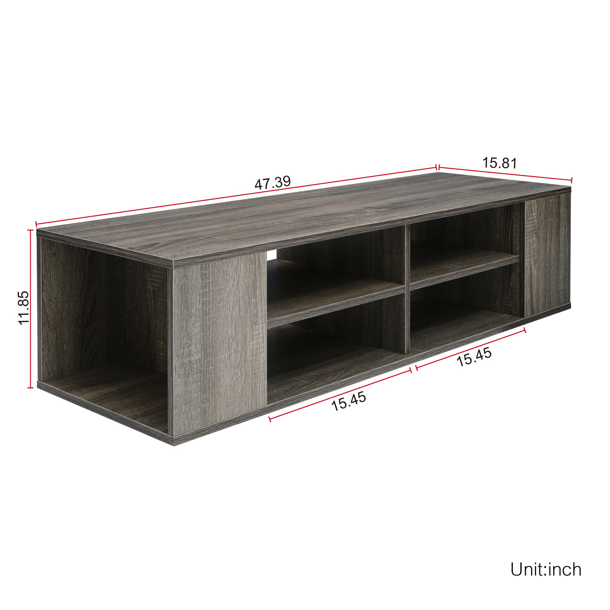Wall Mounted & Floating TV Stand with Height Adjustable Component Shelf, Walnut