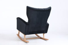 Mid Century Modern Velvet Upholstered Rocking Chair with Padded Seat for Living Room, Bedroom (Black)